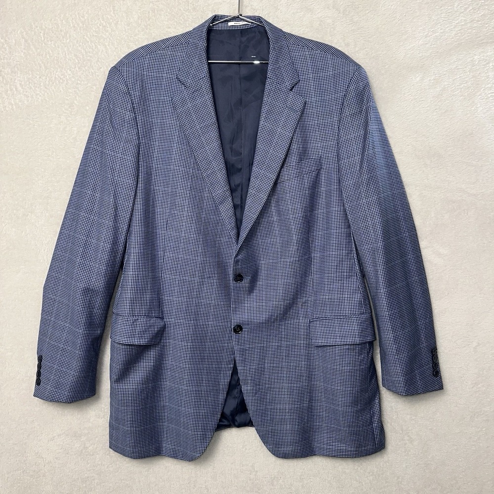Peter Millar Classic Fit Houndstooth Sports Coat Blue Windowpane Wool Size 48 XT